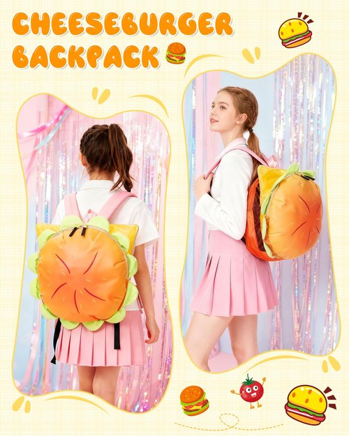 Hkufpq Cheeseburger Backpack, Hamburger Food Shaped Novelty Daypack, Multi-Compartment Burger Backpack