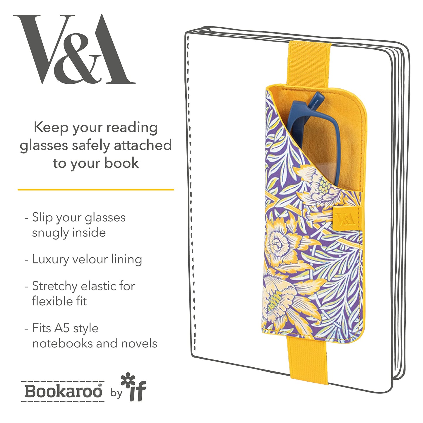 IF V & A Bookaroo Glasses Case Morris Tulip & Willow,Yellow,One Size