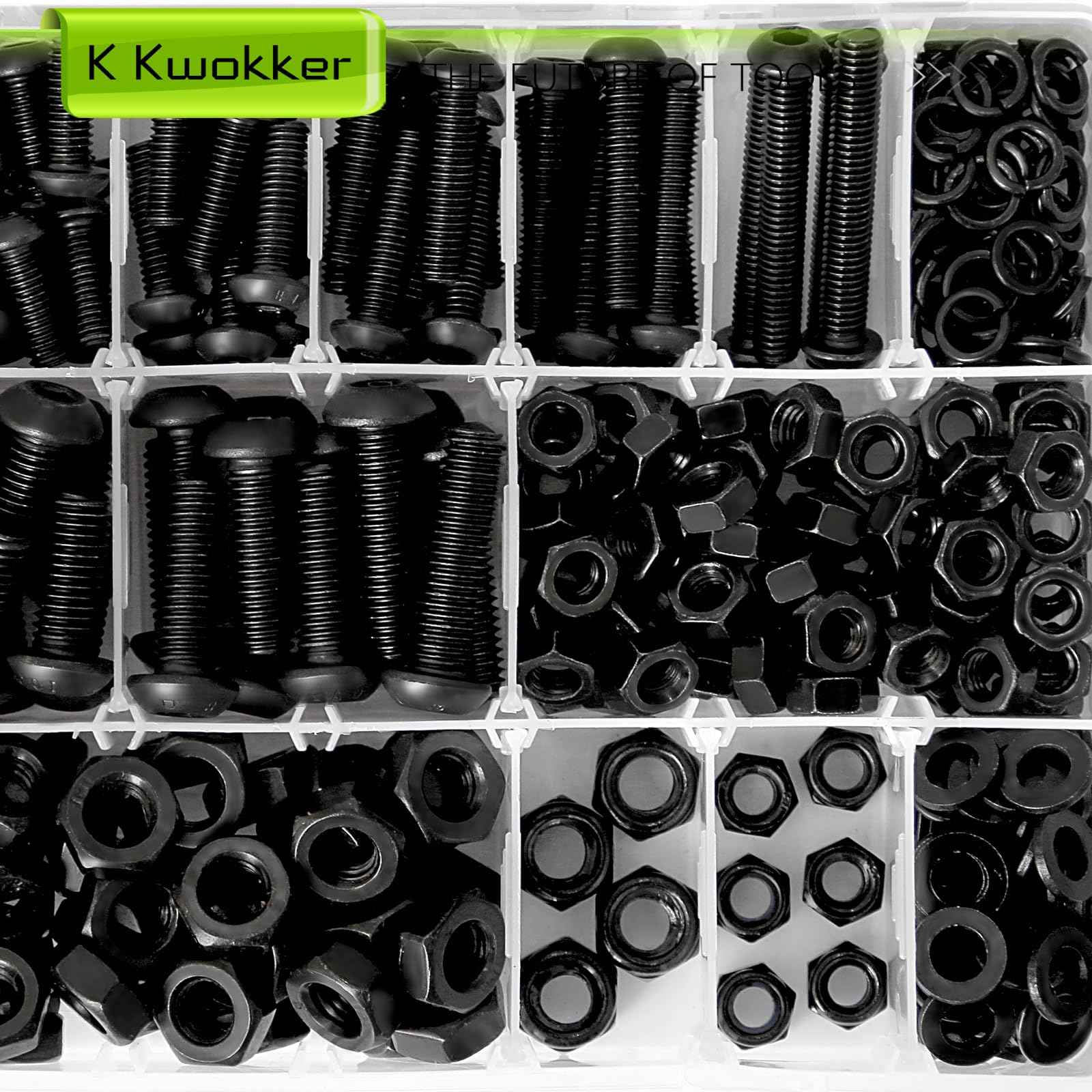 K Kwokker 500Pcs M6 M8 Metric Screws Assortment Kit 12MM-40MM with Lock Nut, Button Head Hex Socket Nuts and Bolts Assortment Kit, 10.9 Alloy Steel Machine Screws w/Washers, M6x1.0 Bolt, M8x1.25 Bolt