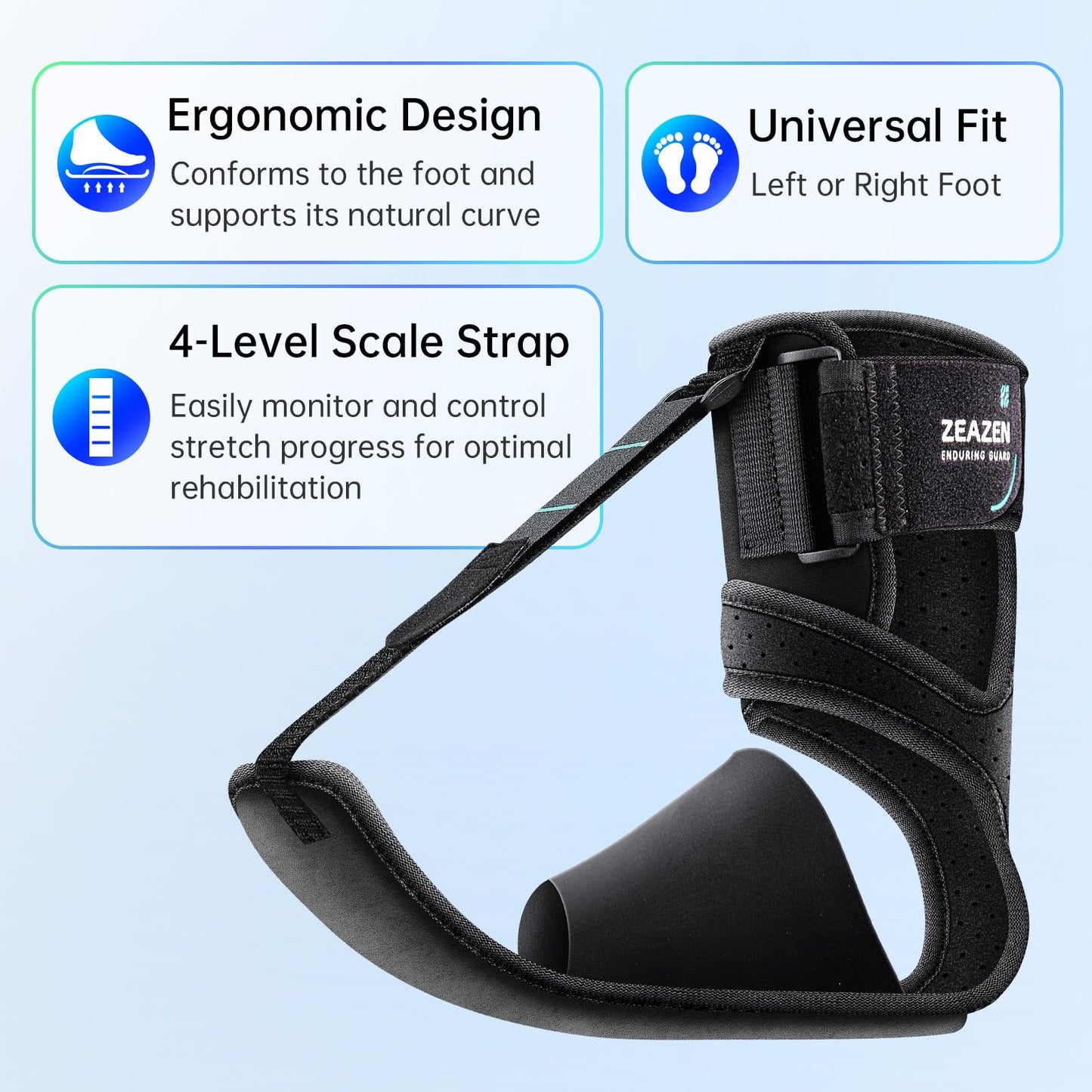 ZEAZEN Plantar Fasciitis Brace Night Splint, Adjustable Foot Support for Heel Spur, Foot Drop & Achilles Tendonitis Relief, Comfortable Day & Night Use for Men and Women (Black, Large)