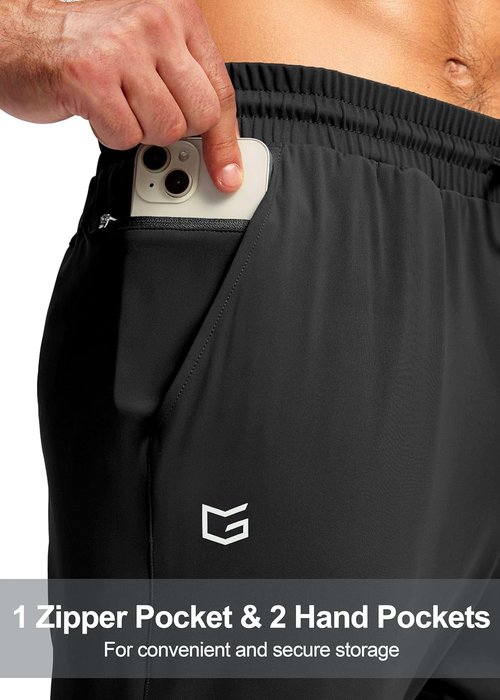 G Gradual Men's Athletic Sweatpants - Stretch Tapered Joggers with Zipper Pocket for Gym & Running