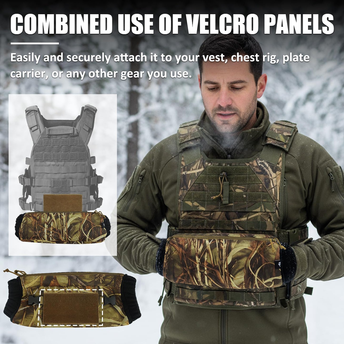 AYAMAYA Tactical Hand Warmer Pouch, Hunting Hand Muff Dangler Pouch for Plate Carrier, Waist Fanny Pack Handwarmer with Neck Strap & Hook and Loop for Football, Camping, Cold Winter Outdoor
