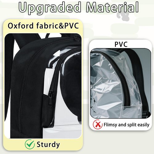 YOLIBON Clear Backpack Heavy Duty,18'' Large Clear Backpack with Multiple Pockets,See Through Bookbag for Boys & Girls,College Work Security,Black