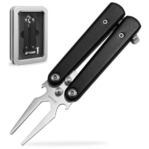 Golf Divot Repair Tool, Stainless Steel Foldable Divot Tool & Golf Divot Tool with Bottle Opener, Golf Accessories for Men and Women, Black