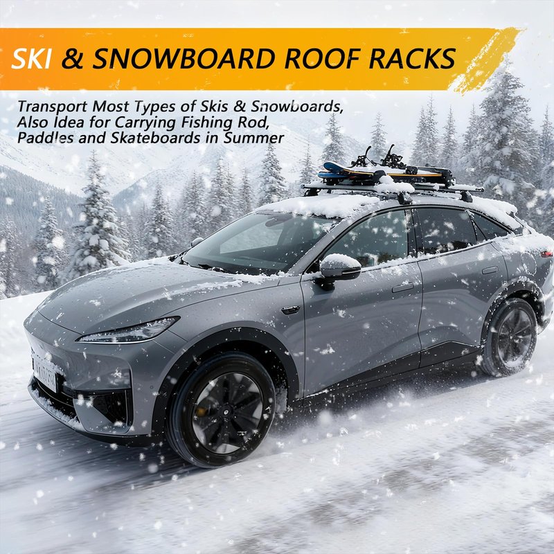 Ski and Snowboard Roof Racks, Ski Roof Racks with Anti-Theft Lock Racks Carrier for Snowboard Universal Ski Top Holder Fits for Square/Round/Aero/Oval Cross Bars, Blue