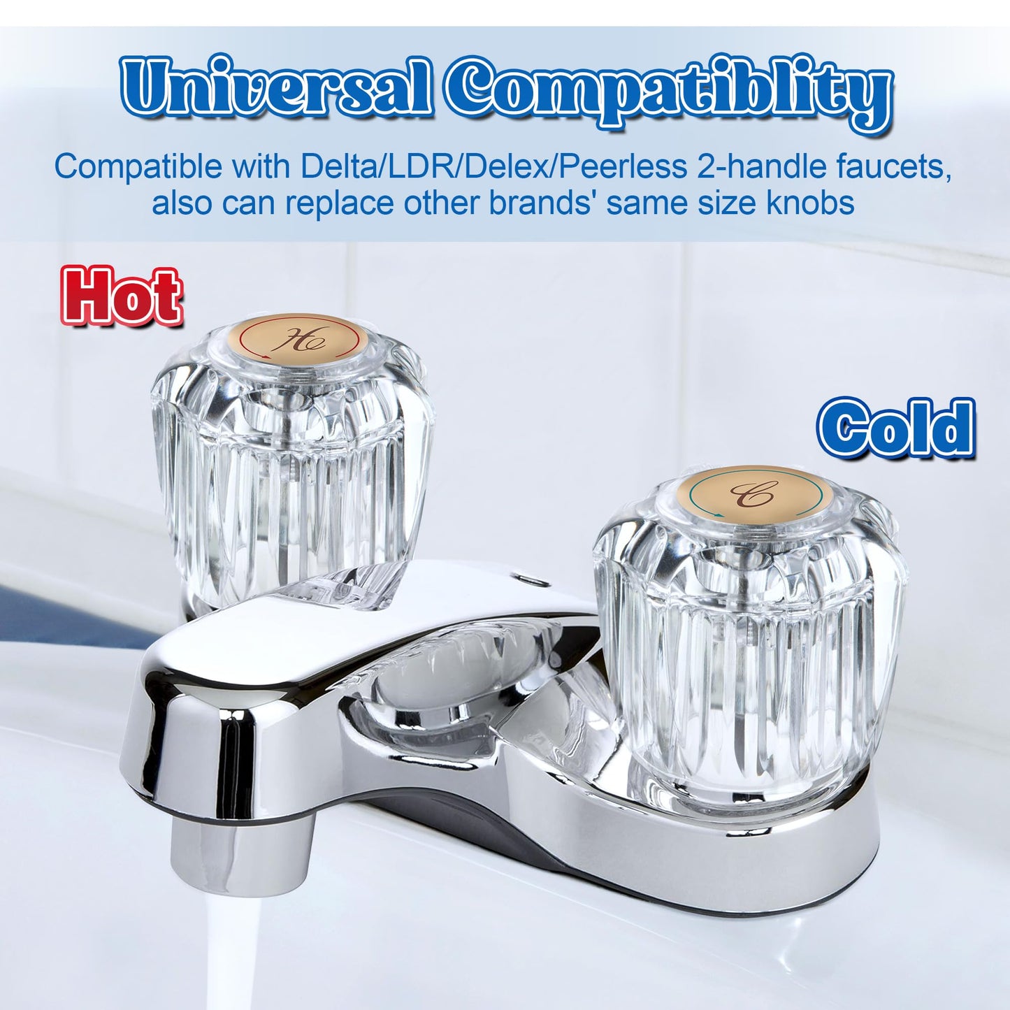 Dreyoo 8 Pcs Universal Index Buttons, Hot and Cold Faucet Index Buttons, Bathroom Faucet Knobs Replacement, Compatible with Delta/LDR/Delex/Peerless Two Clear Handles, 1-5/16 In. Diameter