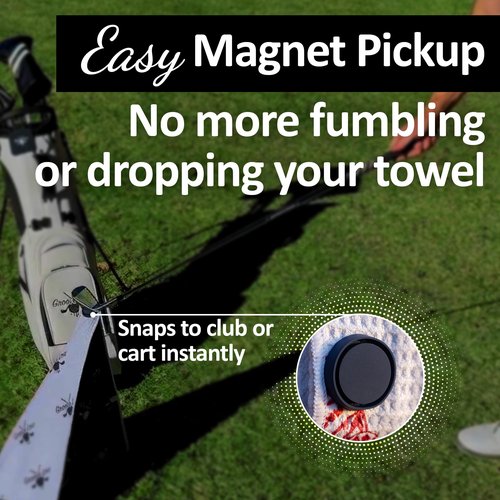 Groove Low Golf Towel with Magnet, Metal Clip and Brush - 40" L x 16.9" W, Extra Large Microfiber Magnetic Towel for Golf Bags, Brush to Keep Your Gear Clean, Army