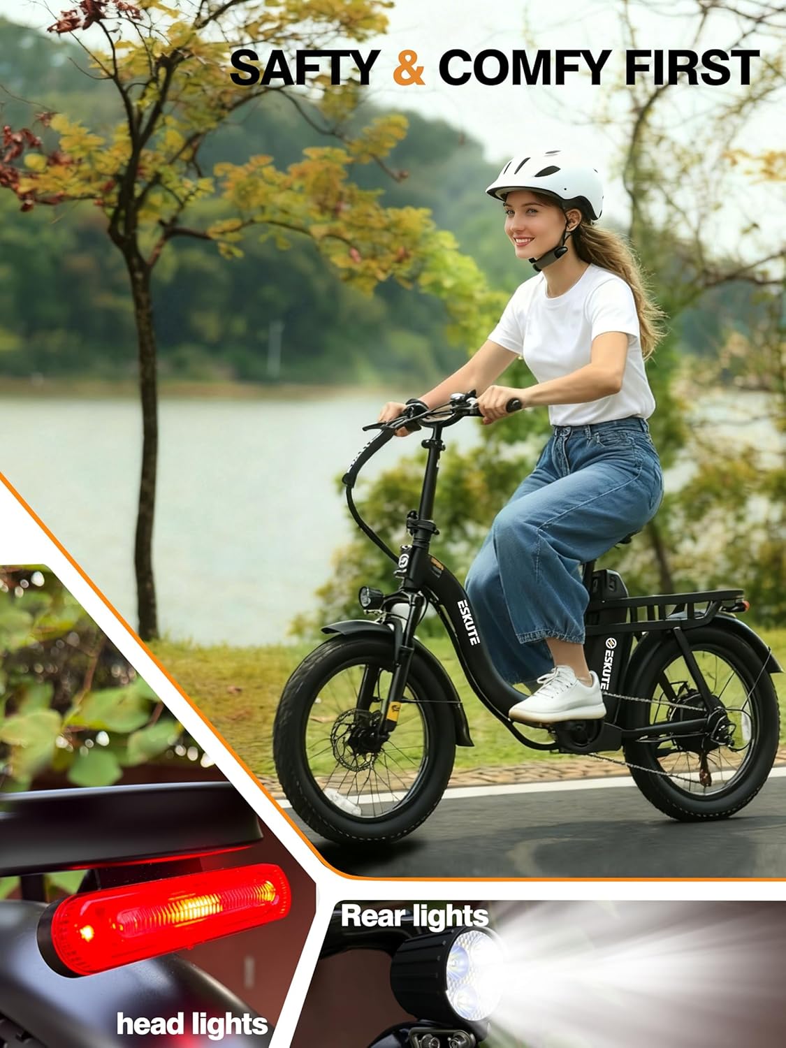 Skiennix 1200W Peak Folding Electric Bike - 28MPH, 55-Mile Range, 20"x3" Fat Tires, 7-Speed Commuter E-Bike