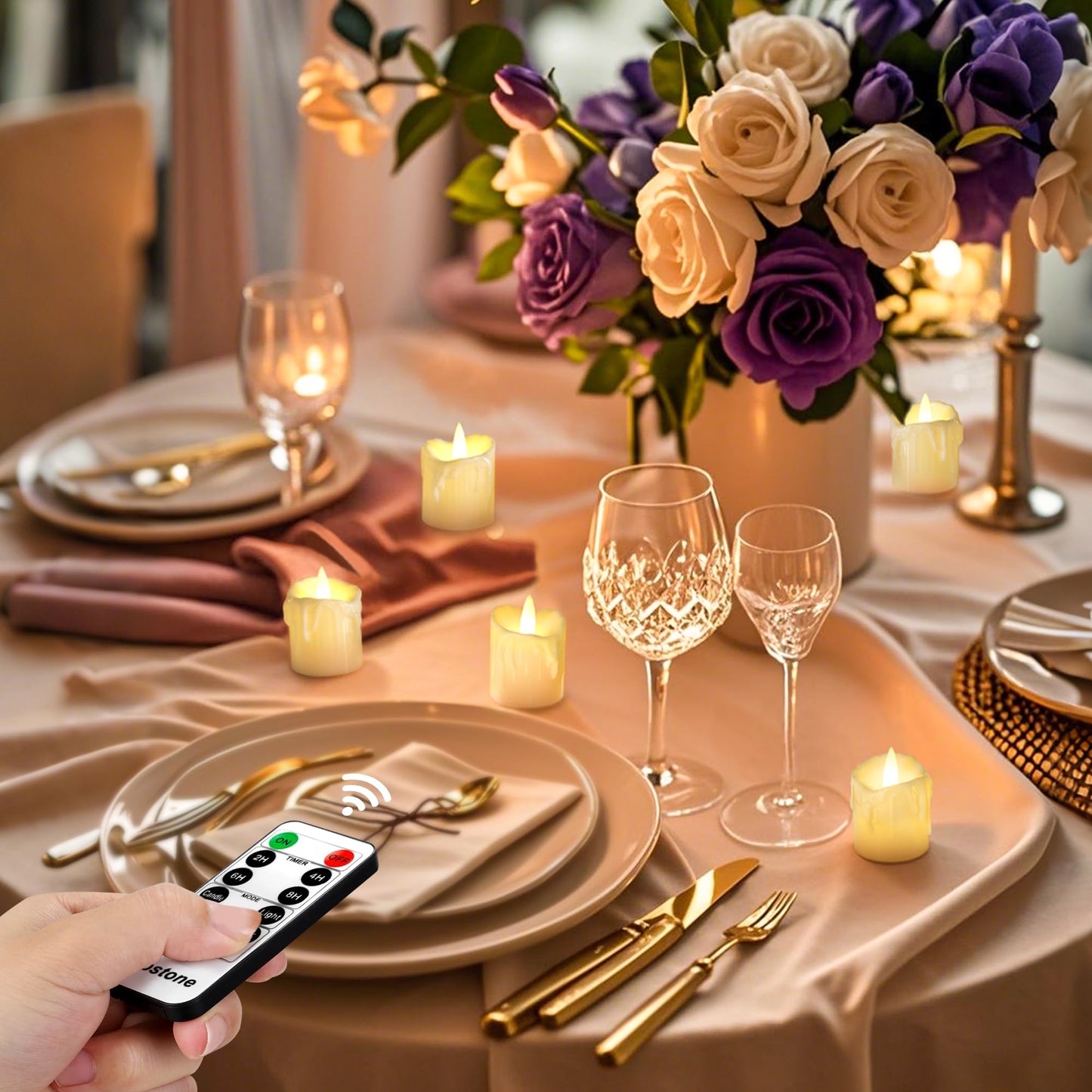 Topstone 12pcs Flickering Flameless Candles,Battery Operated LED Candles with Timer & Dimmable Function,Fake Candles,Remote Control Tea Lights, Perfect for Home Decor, Wedding, Christmas Decorations