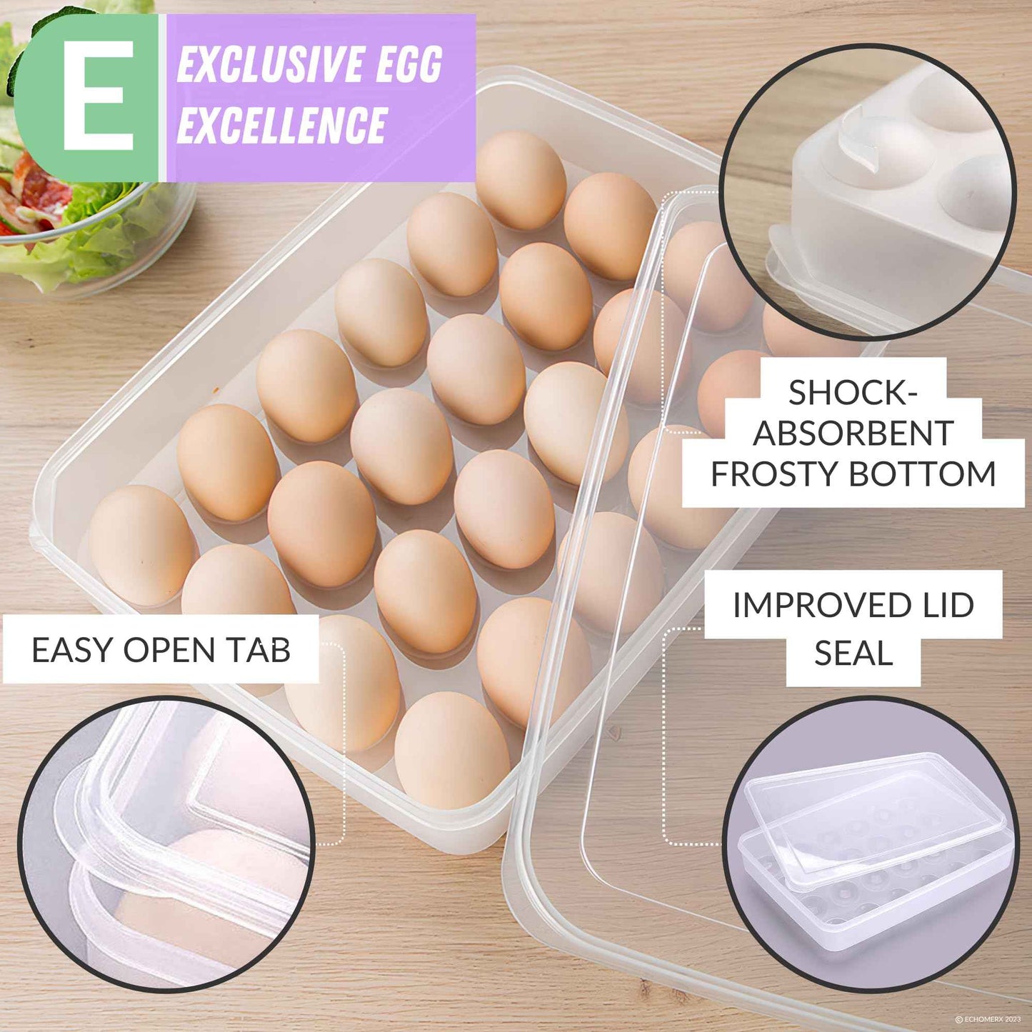 echomerx 2-Set Deviled Egg Containers with Lid - Portable Plastic Devil Egg Holder for 48 Eggs - Stackable Refrigerator Carrier - Clear Tray - Secure Seal - Easy-to-Clean Party-Ready Organizer