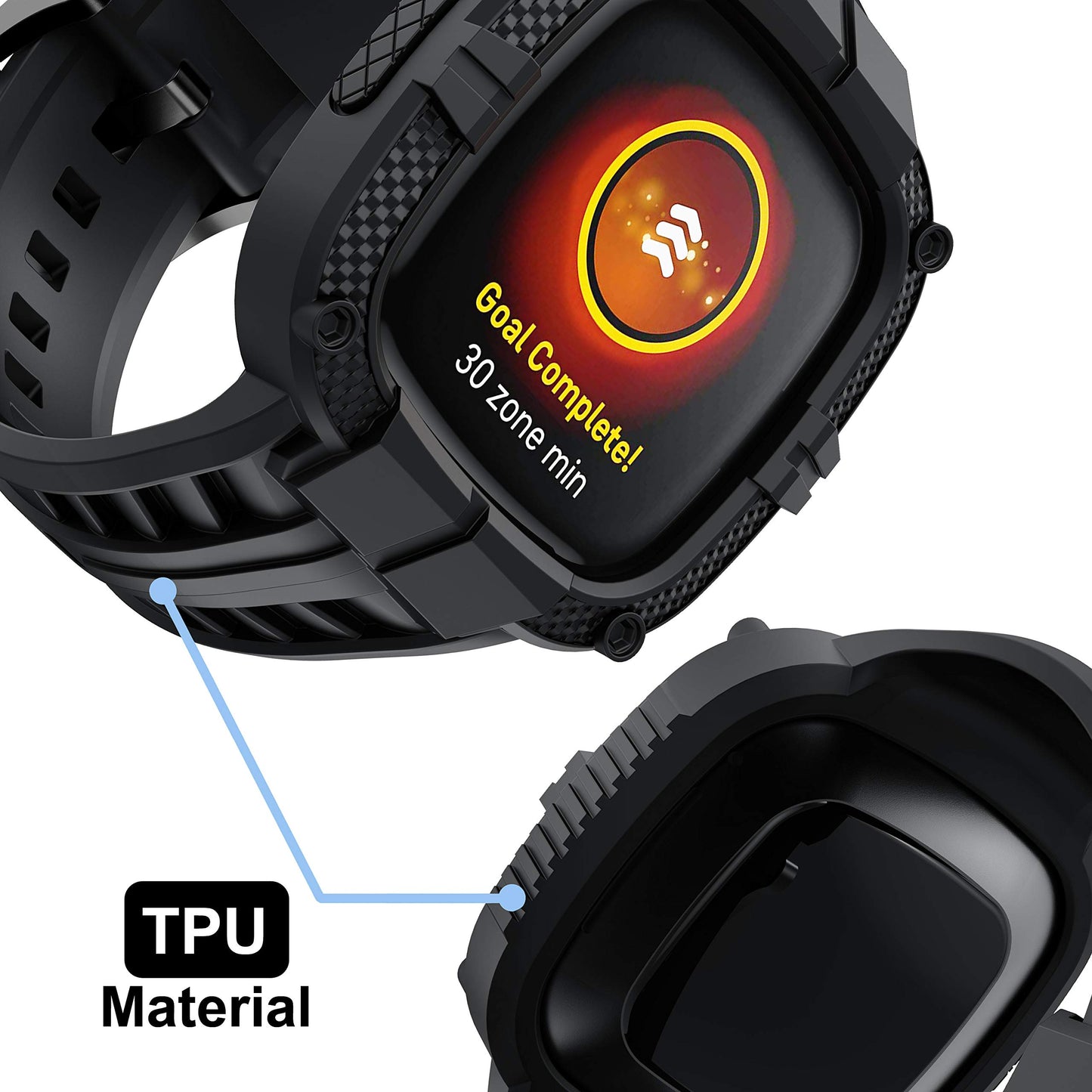 GELISHI Compatible for Fitbit Versa 3/Fitbit Sense Bands with Case, TPU Sport Band Rugged Shockproof Protective Case Wristband for Men Women - Black