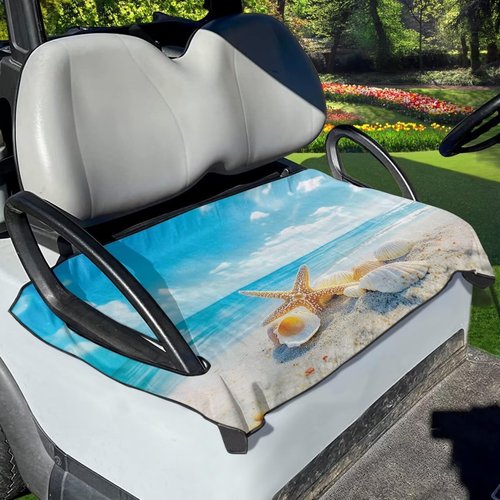 Brosoneto Beach Sea Starfish Shells Golf Cart Seat Covers, Golf Cart Seat Blanket Towel, Travel Sports Golf Cart Seat Cover for 2-Person Seats Club Car, Golf Cart Accessories