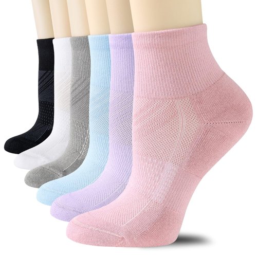 CS CELERSPORT 6 Pack Women's Ankle Socks with Cushion, Sport Athletic Running Socks, Colorful, Medium