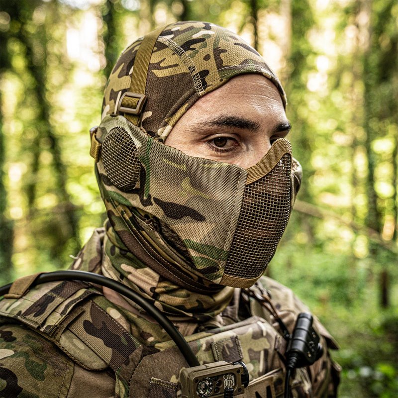Airsoft Mesh Mask, Tactical Foldable Half Mesh Mask with Ear Protection, Adjustable Military Mesh Mask Lower Face Protective Mask for Airsoft Paintball Shooting Cosplay CS Game (Coyote Brown)