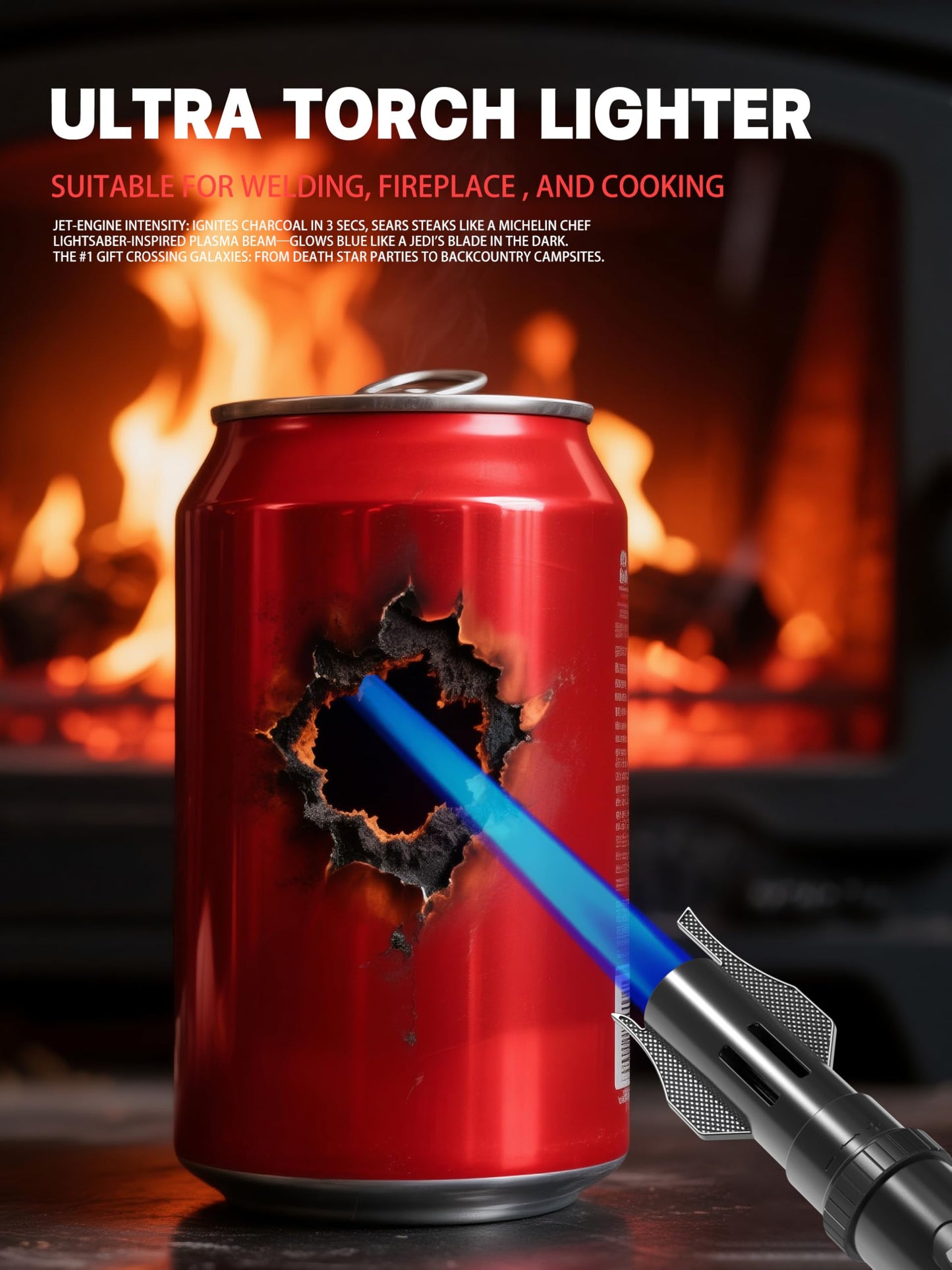 Windproof Torch Lighter Butane Refillable Jet Flame Butane Lighter for Cooking Fireplace Camping BBQ Lighters Gift for Man (Without Fuel) Black