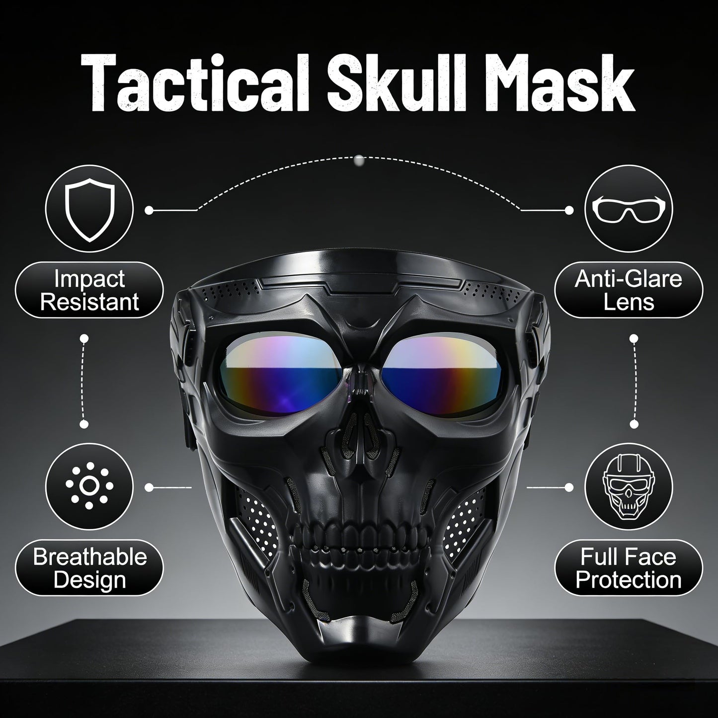 Airsoft Mask Full Face with HD Goggle Skull Skeleton Paintball Mask for Halloween Cosplay Paintball Game Props Party Tactical Mask