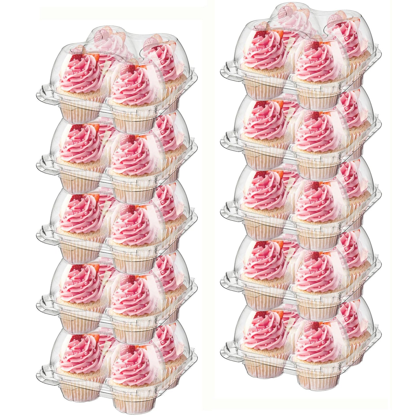 Bekith 60 Count 4-Compartment Plastic Cupcake Containers - Disposable Cupcake Trays Holder Carrier Box with Lids for Cupcakes & Muffins - Hinged Lock Cupcake Clamshell - Deep Cups for Cupcake Storage
