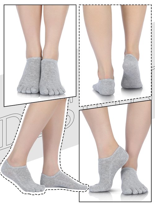 Bencailor 6 Pairs Women Toe Socks Cotton Ankle No Show Low Cut Socks with Toes for Women Men Running Athletic (Black,White,Gray,9-11)