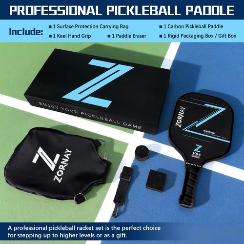 Zornay Carbon Pickleball Paddle, 16mm Professional Power Control Lightweight Raw Carbon Fiber Pickle Ball Paddle, Elongated Wider T700 Pickleball Racket Gift, USAPA Approved