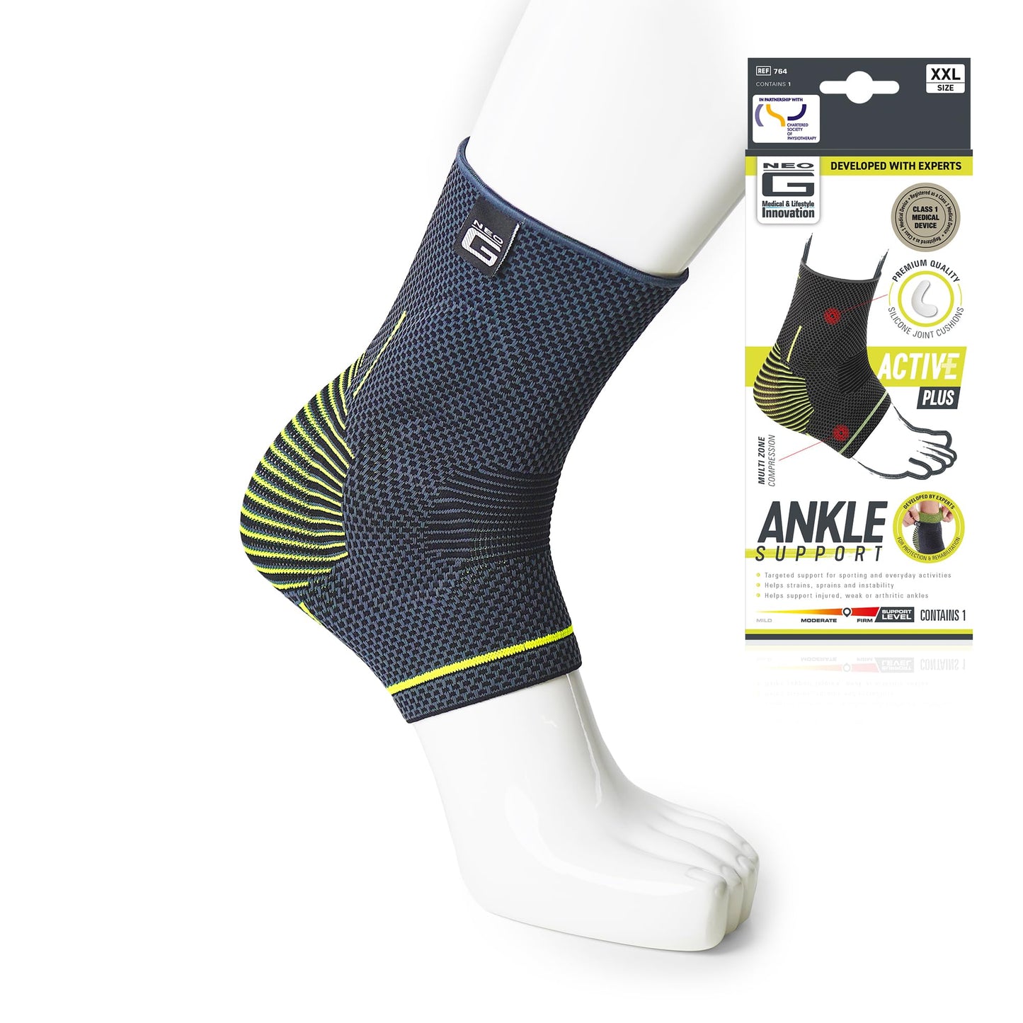 Neo-G Ankle Brace Ankle Compression Sleeve with Silicone Joint Cushions – Sprained Ankle Support for Men and Women – Breathable Targeted Compression for Sports and Daily wear - Active Plus (X-Large)