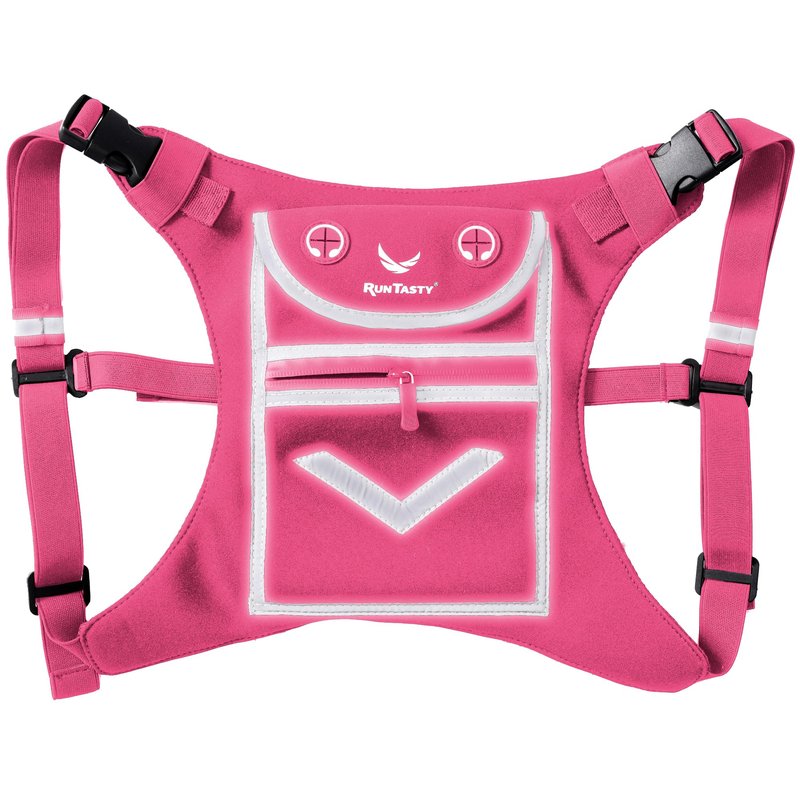 Pink Running Mini Backpack Vest for Men & Women – Reflective with 360° Hi-Viz, Holds Accessories, iPhone, Android, iPad Mini – Lightweight, Adjustable Gear for Fitness, Walking, Cycling, Hiking