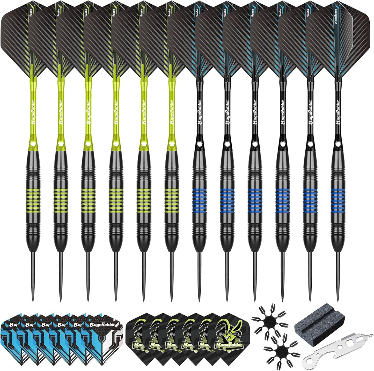 Skiennix Professional Steel Tip Darts Set - 12 Metal Tips & 24 Dart Flights Included