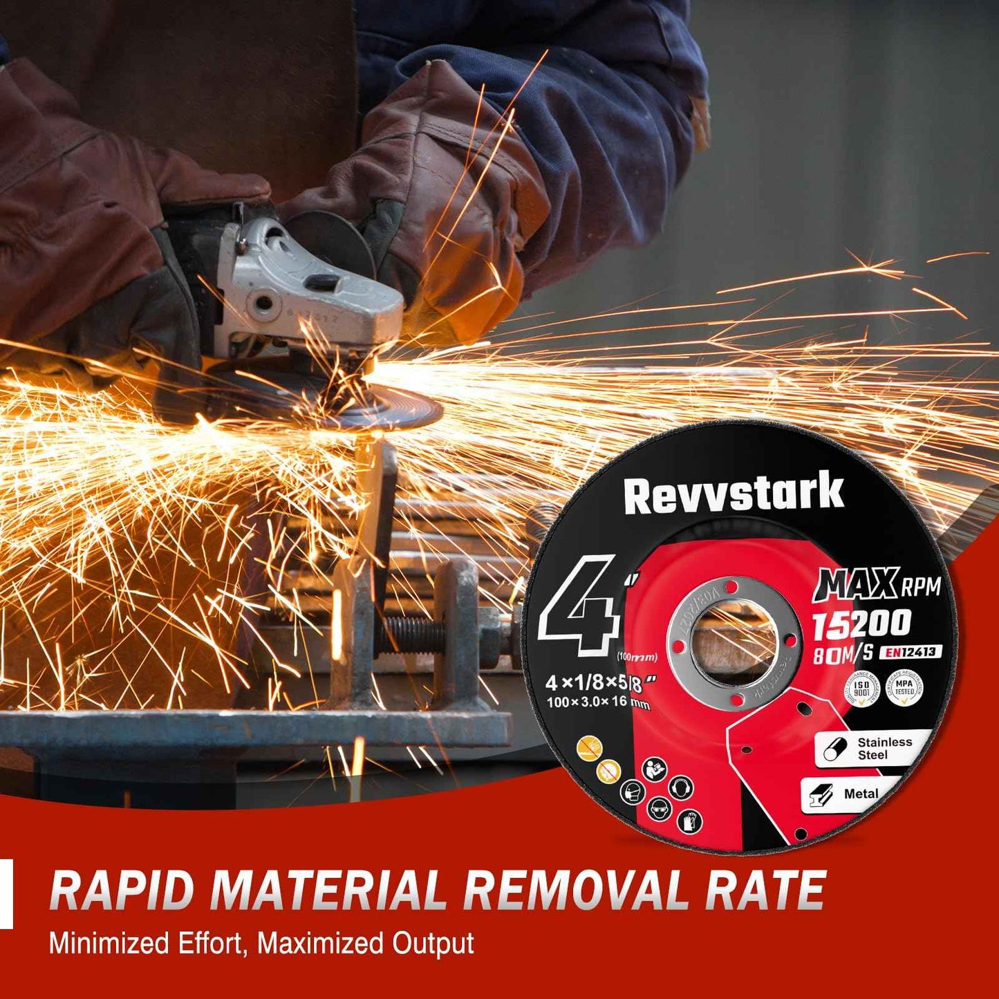 Revvstark 10 Pack Grinding Wheels 4 Inch, Grinder Wheel for General Purpose Metal & Stainless Steel, Aluminum Oxide Grinding Disc 4 in for Angle Grinder, Depressed Center 4" * 1/8" * 5/8"