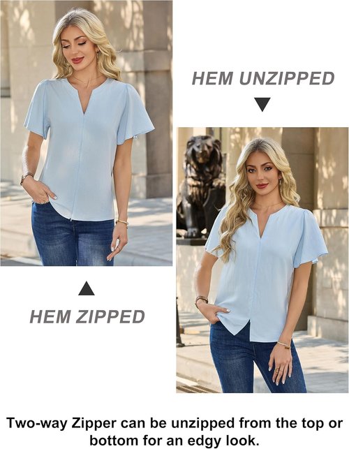 Blooming Jelly Women's Casual Blouse - Stylish Ruffle Short Sleeve V-Neck Top for Summer Work