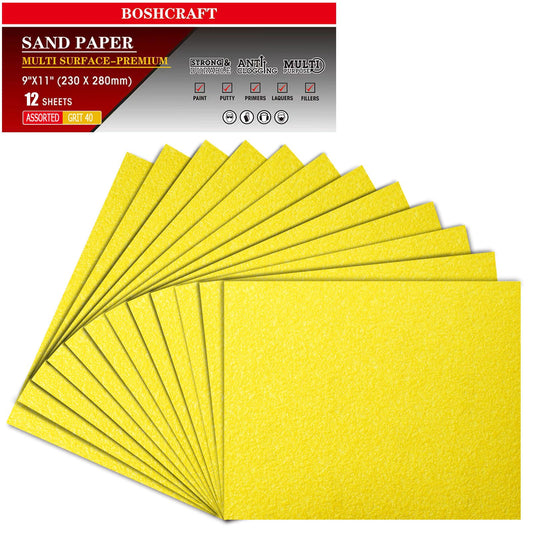 40 Grit Sand Paper, 12Pcs Sandpaper Assortment Sandpaper for Wood Metal Furniture Hand Sander Sand Paper Set Sandpaper Sheets Cut for Use 9" x 11"/12 Sheets