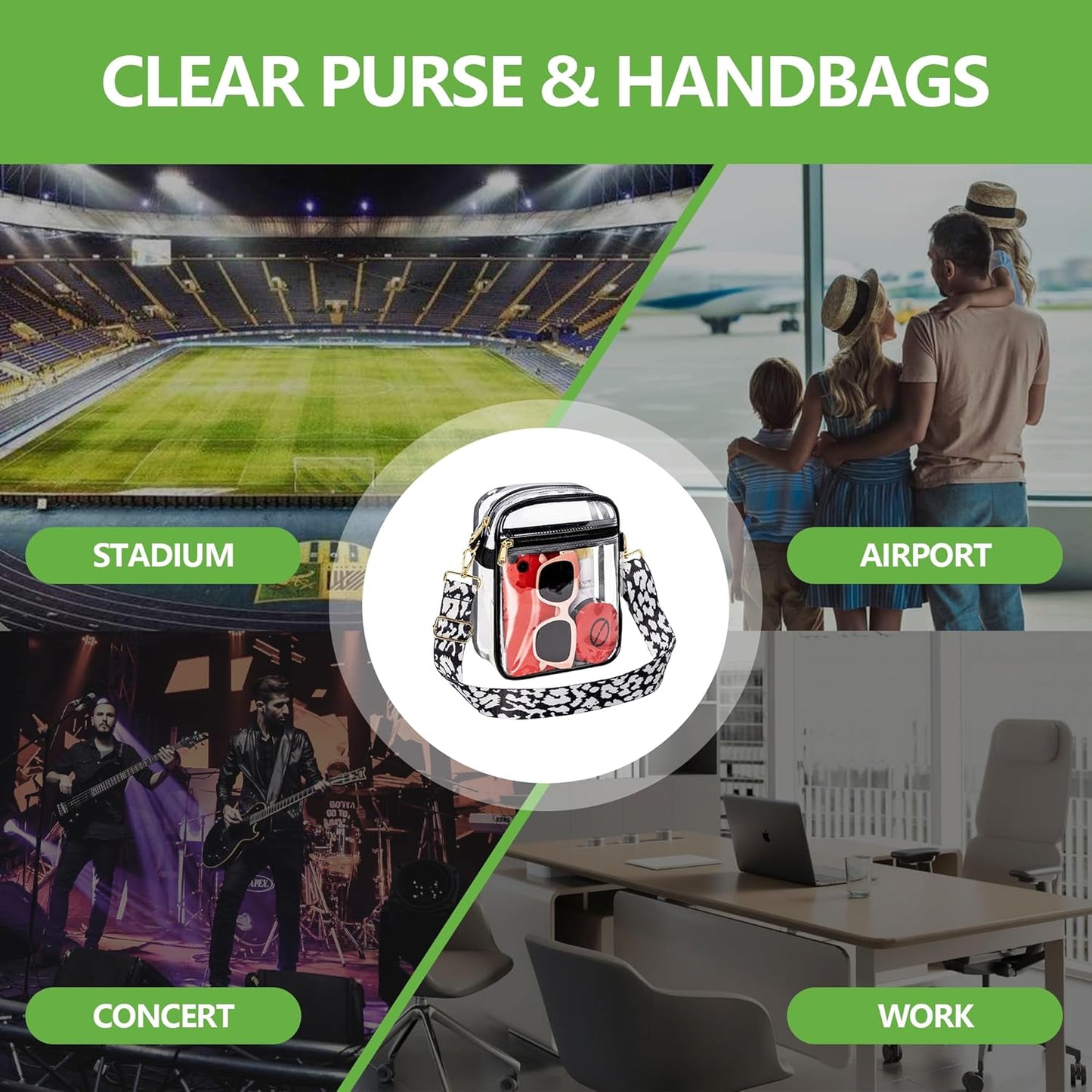 MAY TREE Clear Stadium Approved Purse - Adjustable Strap for Concerts & Events | Stylish Handbag