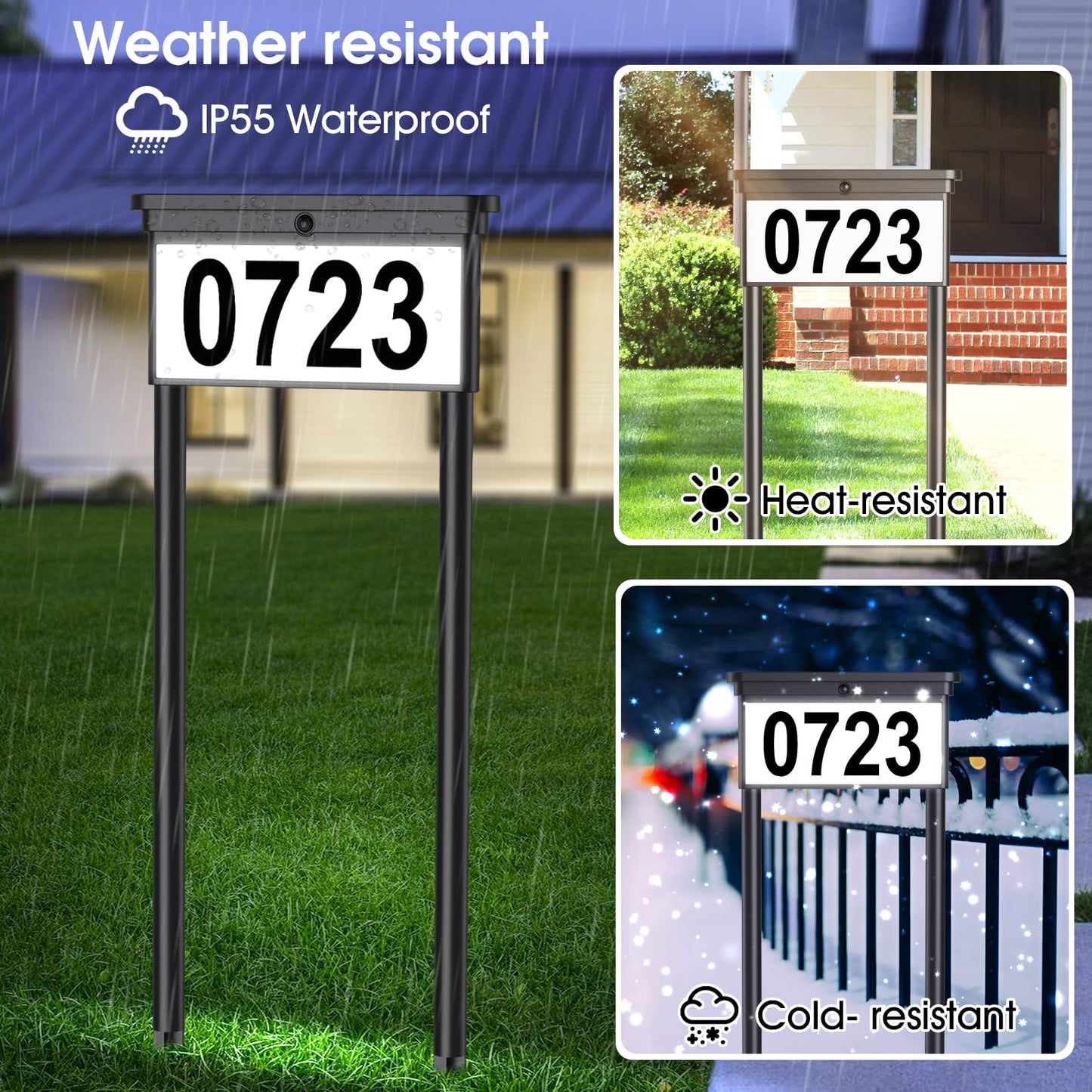 Solar Address Sign, House Numbers for Outside Double Side, 12 Modes Lighted Address Plaque Outdoor Waterproof, Illuminated LED Address Numbers for Yard Home Mailbox, 1 Pack