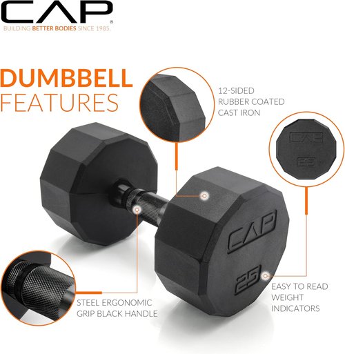 CAP Barbell Dumbbell Weight Set - Rubber Coated with Vertical Rack | 100 lb, 150 lb, 210 lb Options