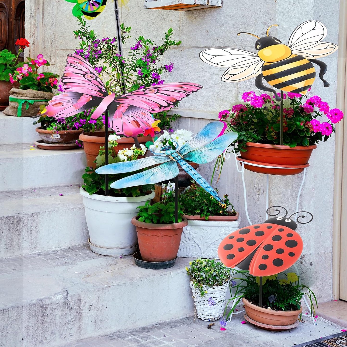 Reallnaive Small Plant Umbrellas - 4 Pack Cute Metal Garden Shade Covers for Potted Plants
