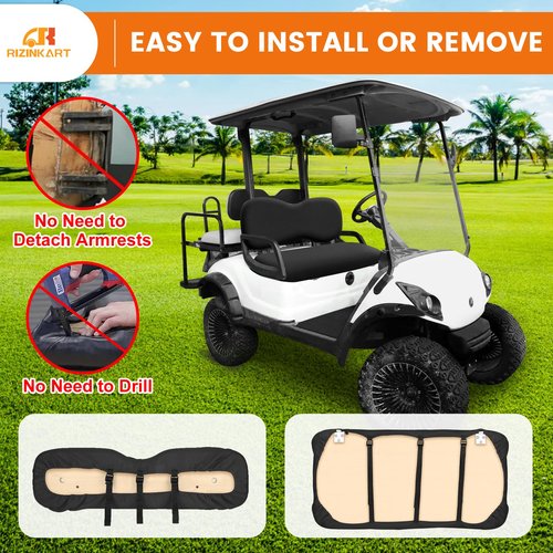RIZINKART Golf Cart Seat Covers Sets Fit for EZGO TXT/RXV, Club Car DS/Precedent, Yamaha G29/ Drive 2 Front Seats Cushion，Durable Stretchy Breathable Washable Polyester Mesh Cloth