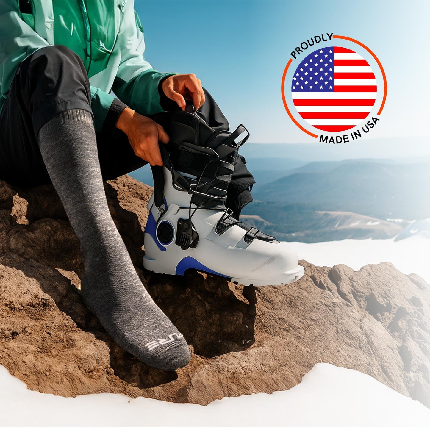 Pure Athlete Alpaca Ski Socks - Premium USA Made Genuine Alpaca Wool Padded Winter Skiing Snowboard Socks for Men and Women