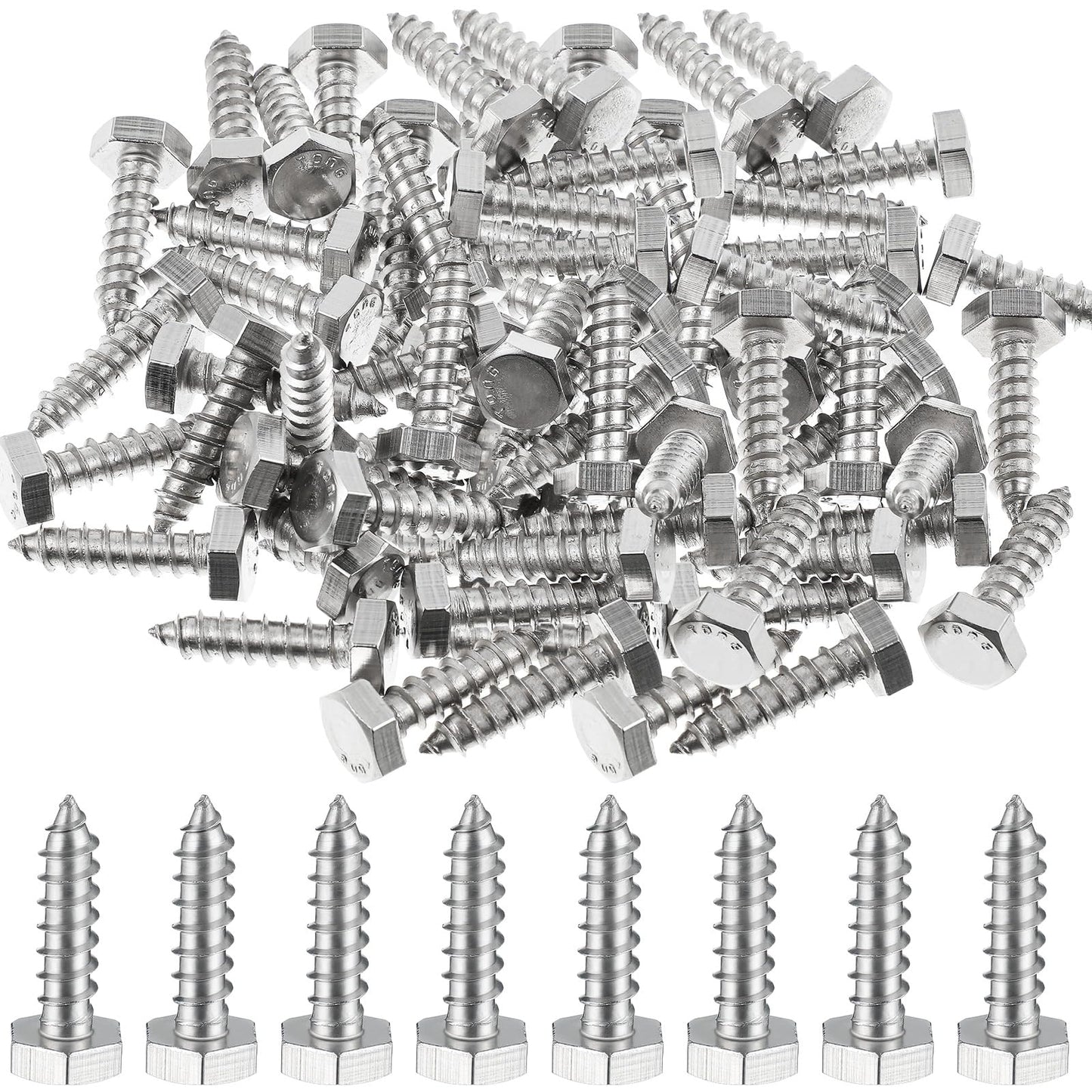 Zonon 50 Pcs 1/4" x 1" Hex Head Lag Screws 304 Stainless Steel Lag Bolts Heavy Duty Hexagon Head Wood Screws