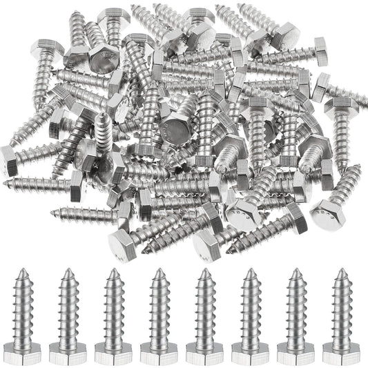 Zonon 50 Pcs 1/4" x 1" Hex Head Lag Screws 304 Stainless Steel Lag Bolts Heavy Duty Hexagon Head Wood Screws
