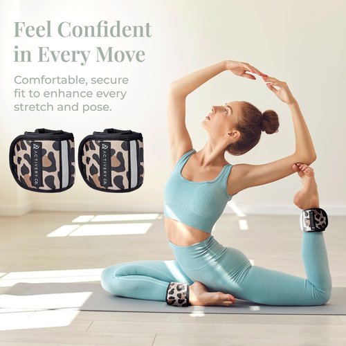 Activery Co. Wrist & Ankle Weights for Women, Ideal for Fitness Workout, Gym, Pilates, Dance, or Yoga, Includes Exercise Guide & Mesh Travel Bag, 1 Pair, 1 Lb Each, Leopard Print