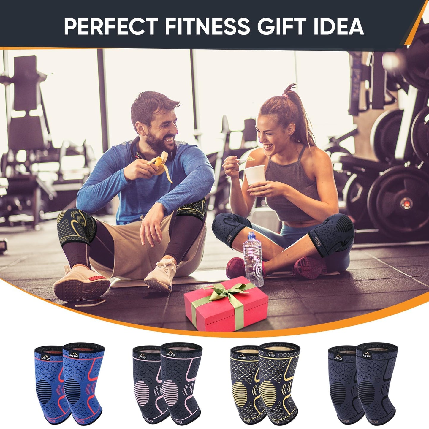 APEXUP Compression Knee Brace for Women, Copper Compression Sleeve for Knee Support, Arthritis Pain Relief, Meniscus Tear, ACL, Running (M, Black)