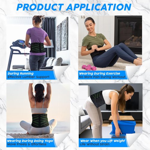 Flendix Lower Back Brace for Lower Back Pain, Breathable Back Support Belt, Lumbar Support for Men and Women, Back Brace with Adjustable Support Straps and Removable Lumbar Pad for Work & Everyday Use (Green, XL (Waist 37.8"-42.3"))