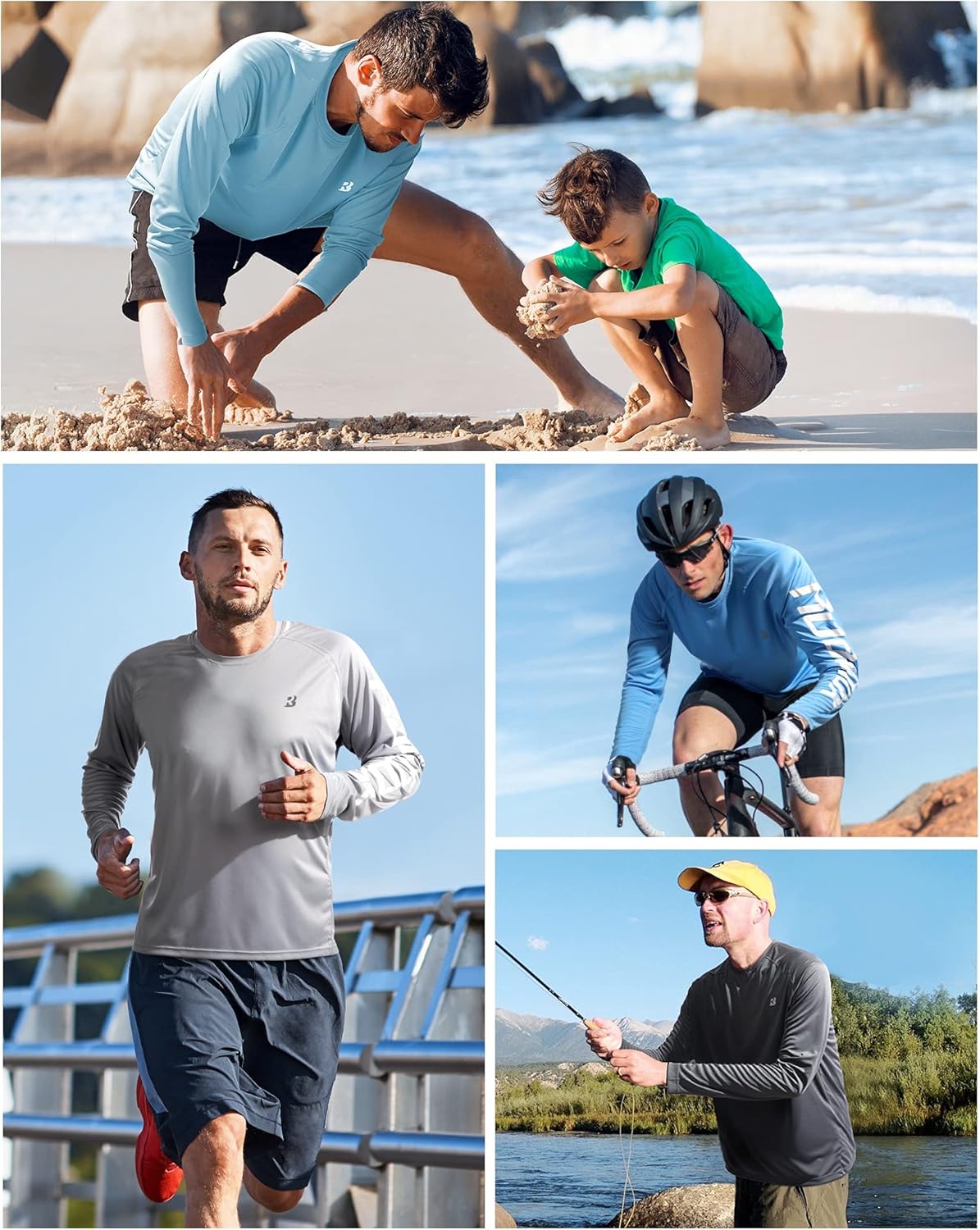 Roadbox Men's UV Sun Protection Shirt - UPF 50+ Long Sleeve Rash Guard for Fishing, Hiking & Running