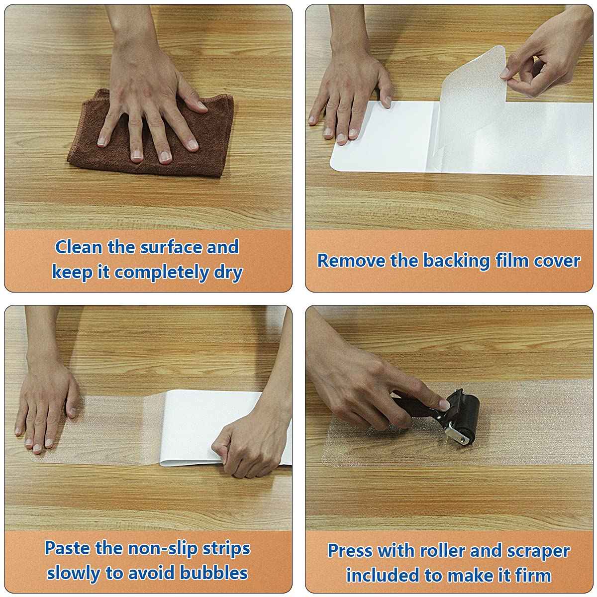 Butizone Stair Treads Non Slip 6" x 30", 5-Pack Pre-Cut Clear Anti Slip Strips for Wooden Steps Indoor, Transparent and Waterproof Grip Tape, Safety for Elderly, Children, and Dogs