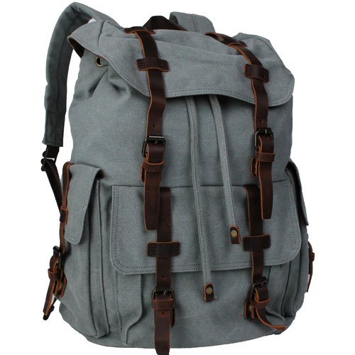Bebowden Retro Canvas with Cowhide 30L Large Capacity Backpack Suitable for Men'and Women Multifunctional Rucksack for Hiking/Traveling/Travel (8269 Teal)