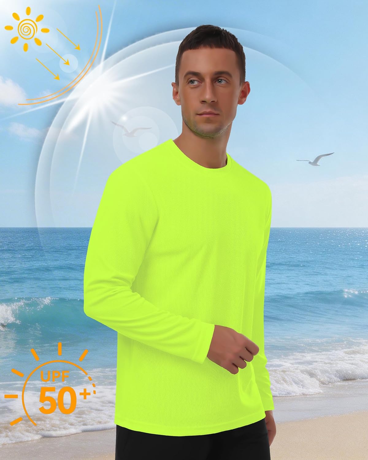 Skiennix Men's Long Sleeve Sun Shirt - Lightweight UV Protection Quick Dry Athletic Tee for Hiking & Fishing