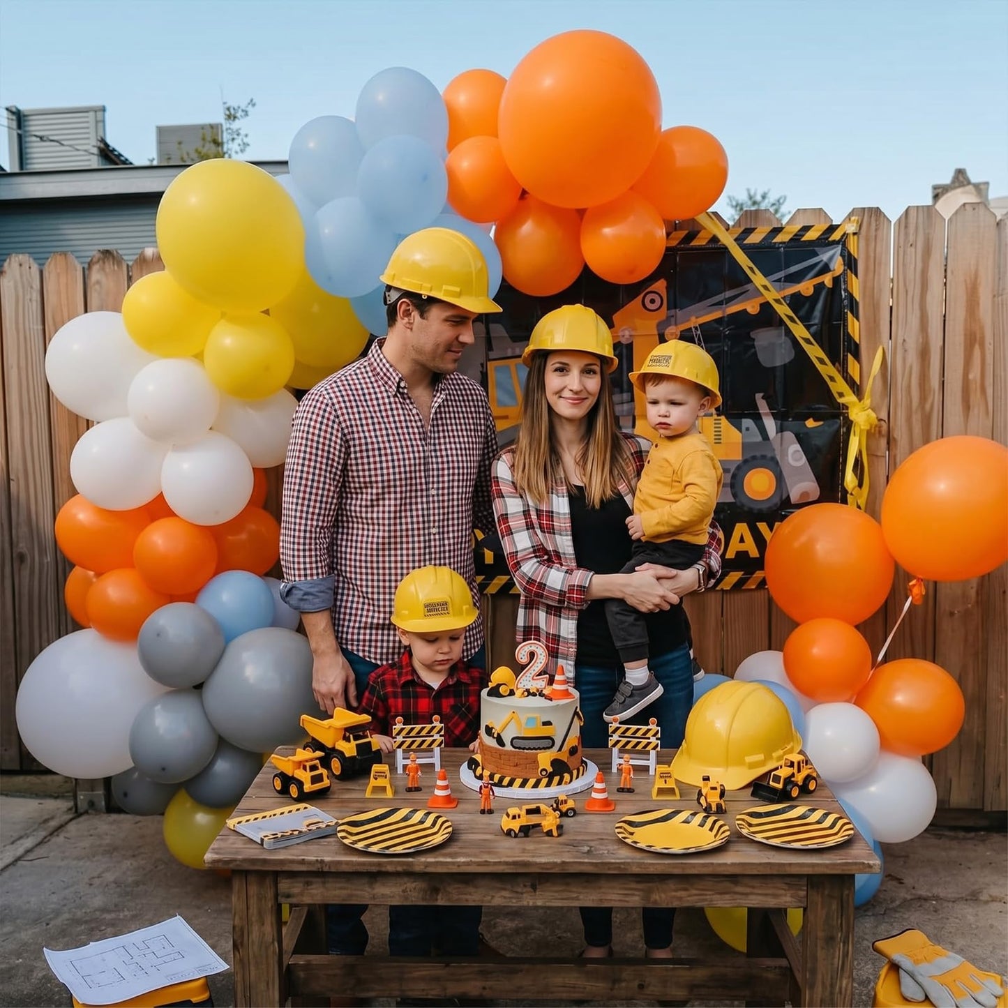 Construction Theme Balloons, 12 inch Orange Yellow Dusty Blue Latex Balloon for Construction Birthday Truck Excavator Theme Boys Transportation Party Supplies