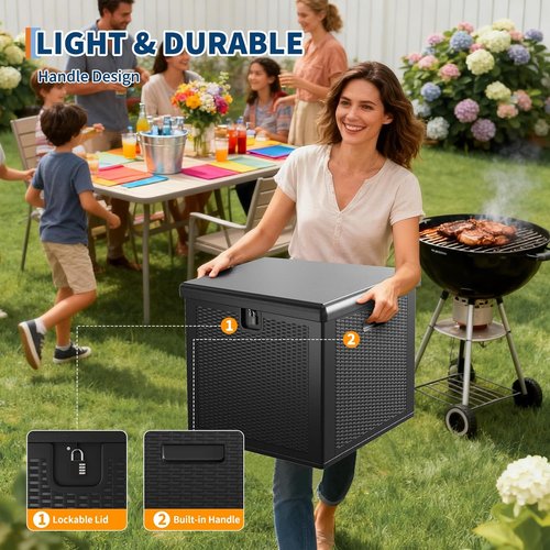 Garvee Outdoor Storage Box - 80 Gallon Waterproof Resin Deck Box | Lockable, UV Resistant, Black