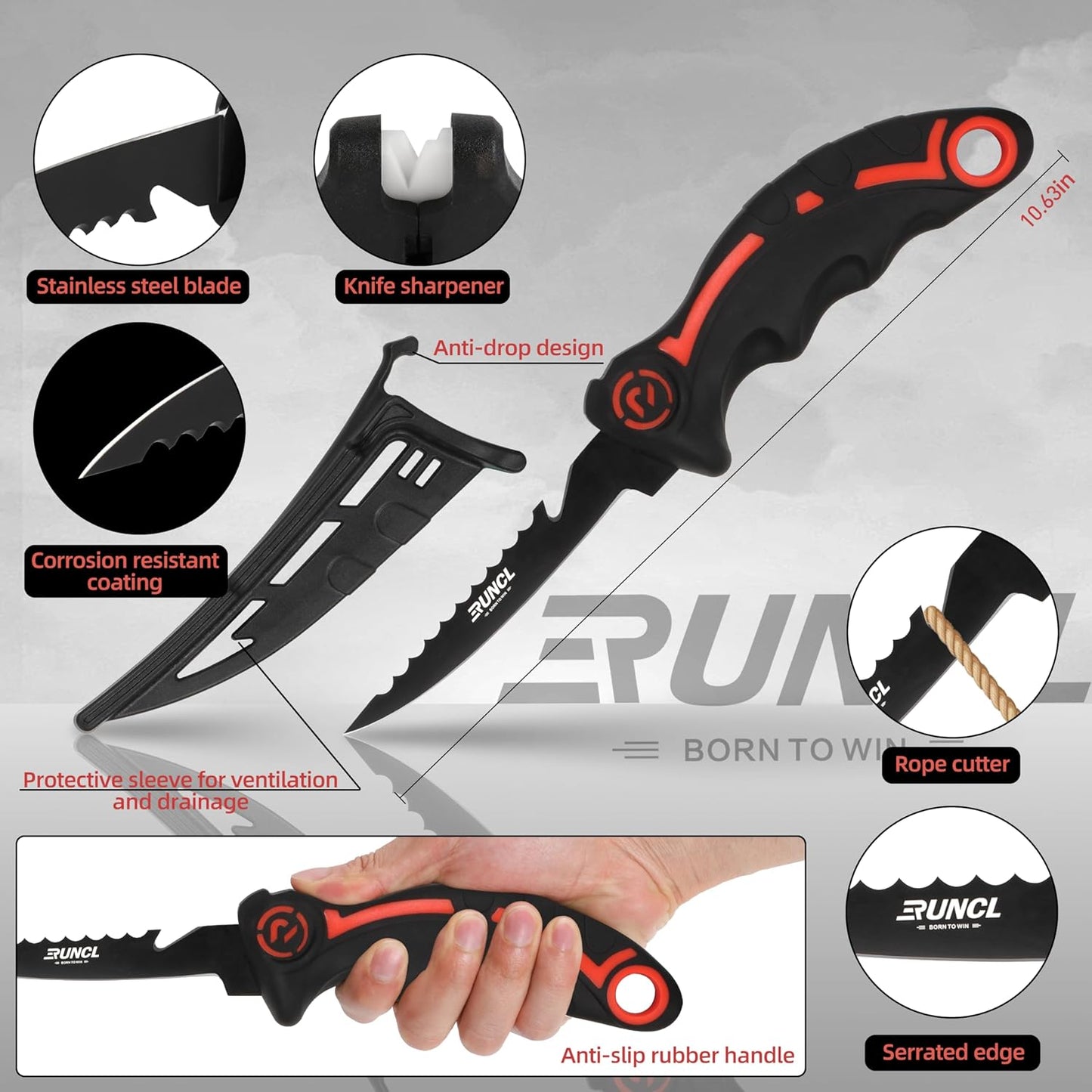 RUNCL Fishing Tool Kit - 4-Piece Set with Pliers, Fillet Knife, Gripper & Scissors | Saltwater Gear