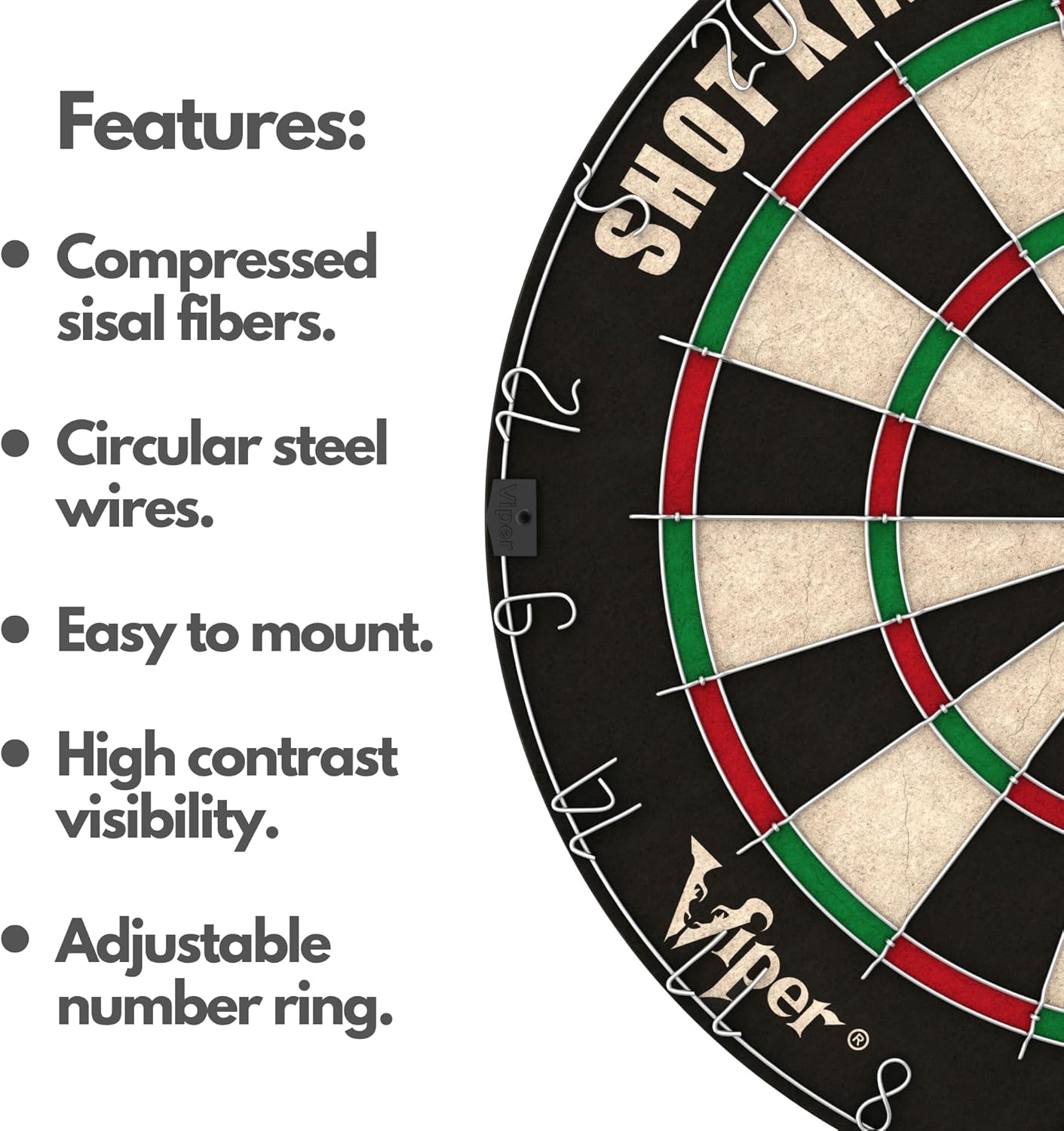 Viper by GLD Products Shot King Dartboard Set - Regulation Bristle Steel Tip with 6 Darts | Black