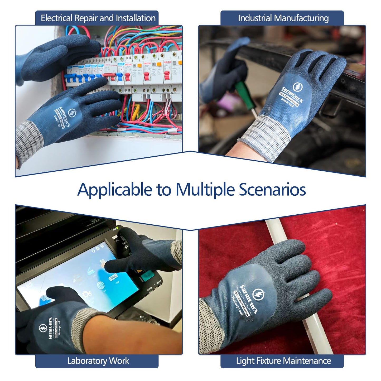 SarmourX Electrician Gloves 1000V High Voltage Insulated Work Gloves Waterproof Electrical Gloves Rubber Non-slip Design