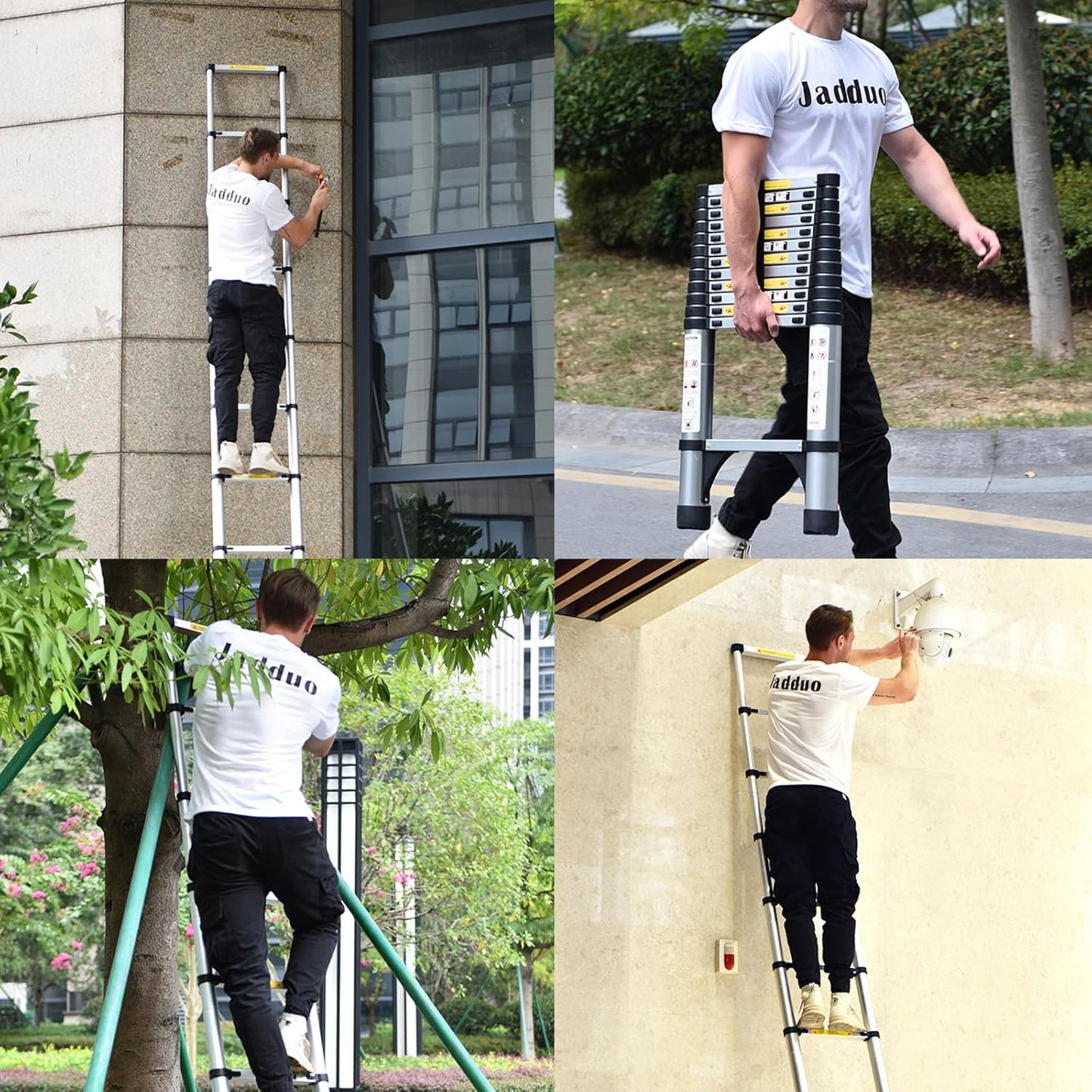 8.5 FT Telescoping Ladder - Lightweight Aluminum Extension Ladder with Stabilizers for Home & RV Travel